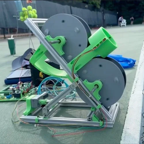 The tennis ball machine launch wheels and frame